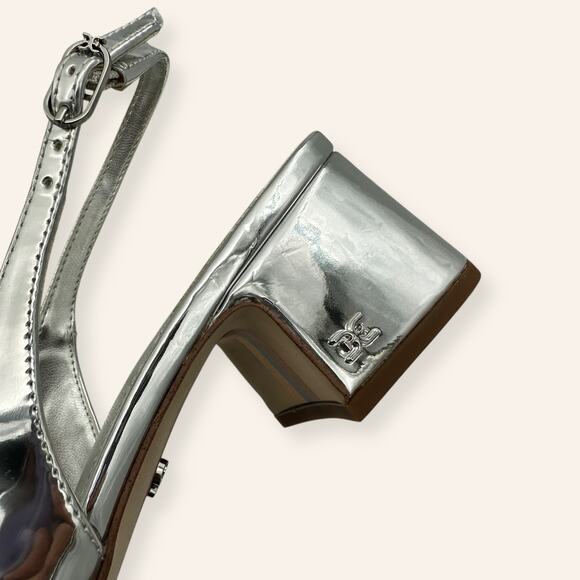 Sam Edelman Silver Block Heels | Slingback Metallic Disco | Sz 9 - Picture 8 of 10